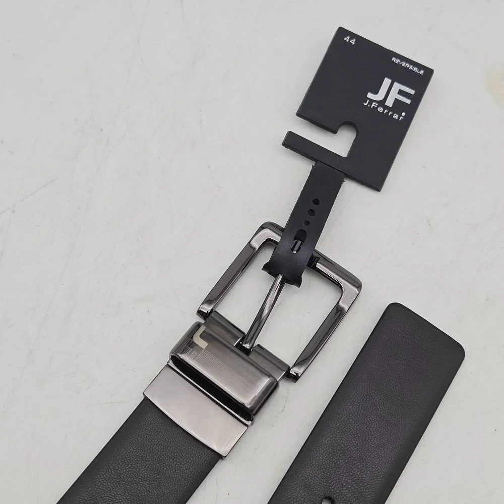 J. Ferrar Belt Black Grey Reversible Syn Leather Mens 44 Gunmetal Buckle New